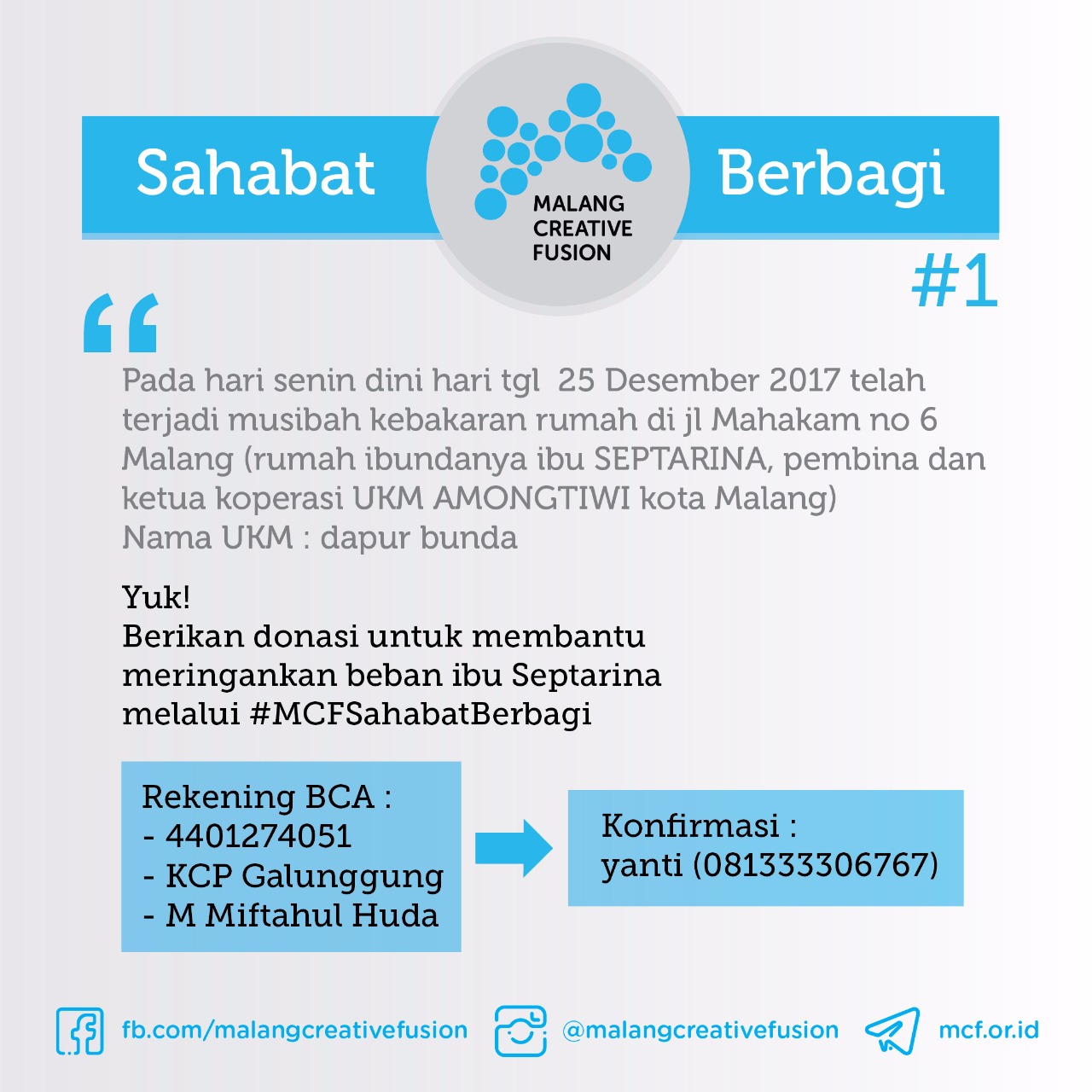 MCF Buka Donasi untuk Korban Kebakaran