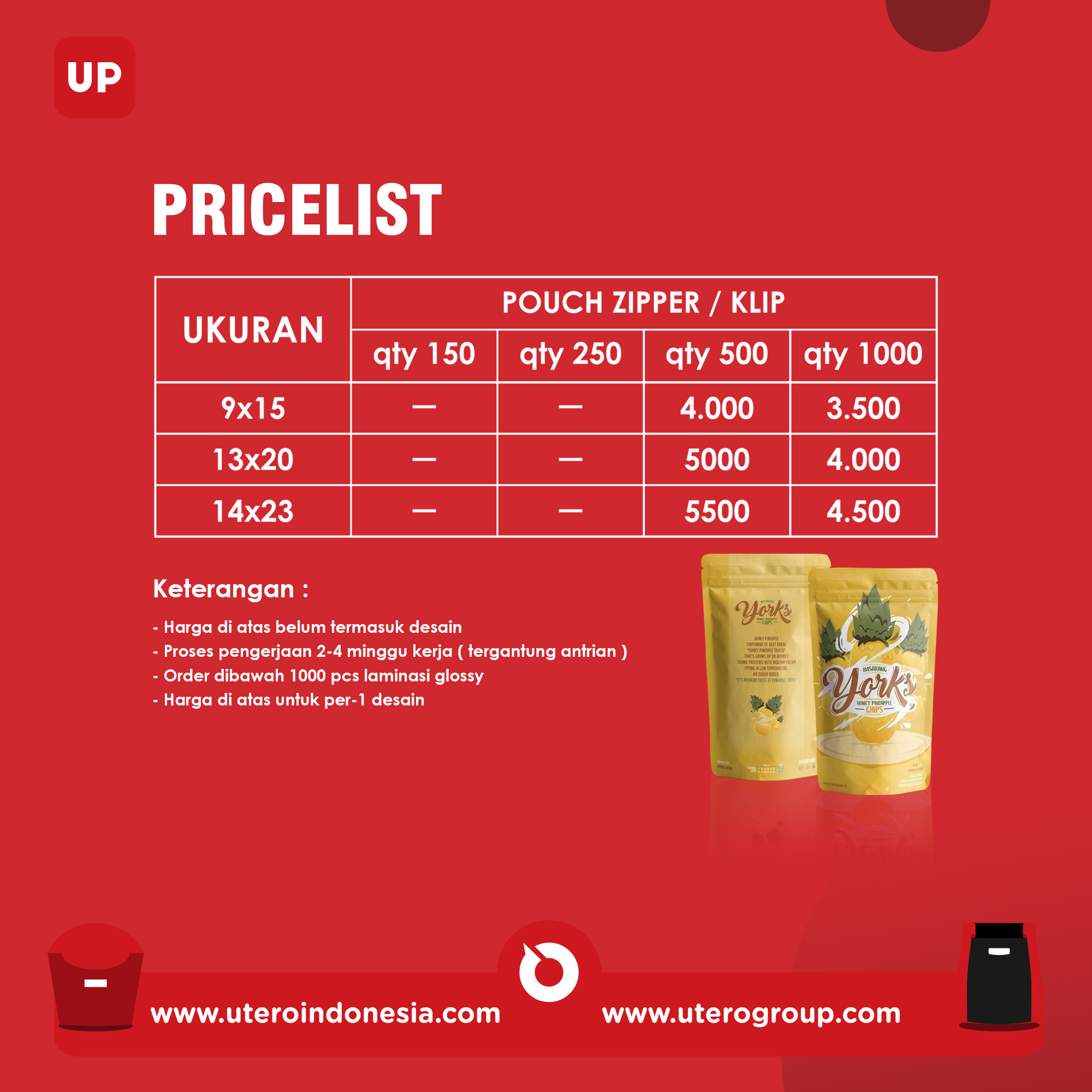 PRICELIST STANDING POUCH CLIP/ZIP